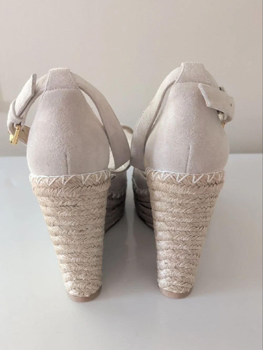 Club Monaco Neutral Suede Espadrille Wedges Size 8.5 NIB | Ankle Strap Sandals